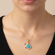 PFD33004TQ. 14K Solid Gold Diamond & Turquoise Turtle Pendant